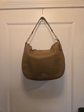 Coach Pebbled Leather Shoulder Hobo in Tan